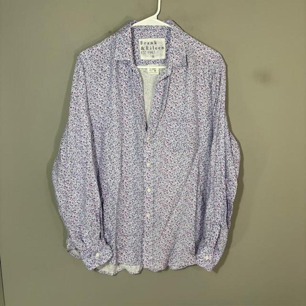 Frank & Eileen Shirt Womens Medium Blue Floral Eileen Button Long Sleeve Top